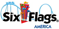 Six Flags America logo with coaster in motion